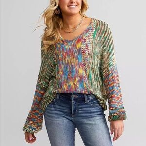 BKE Space Dye Crochet Sweater Size S Multicolor Drop Shoulder Top